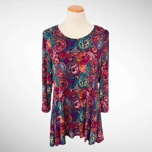 NWT Intro Multicolor Stretch Pullover Tunic Top Hi/Low Bottom Long Sleeves